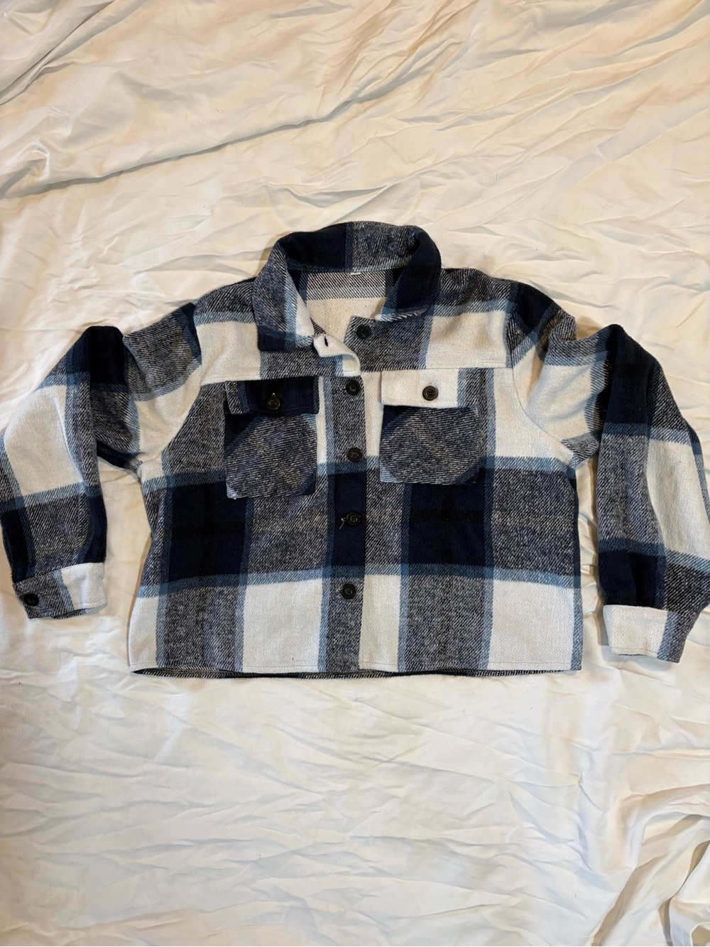 Women’s Blue Plaid Button-Front Shacket Jacket